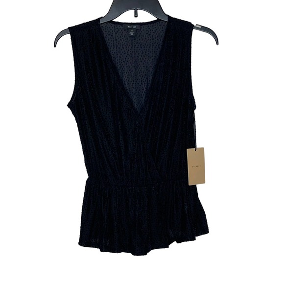 Halogen Women Size XS Flocked Oval Blue Peplum Sleeveless Top Deep V-Neck NWT - Picture 1 of 8